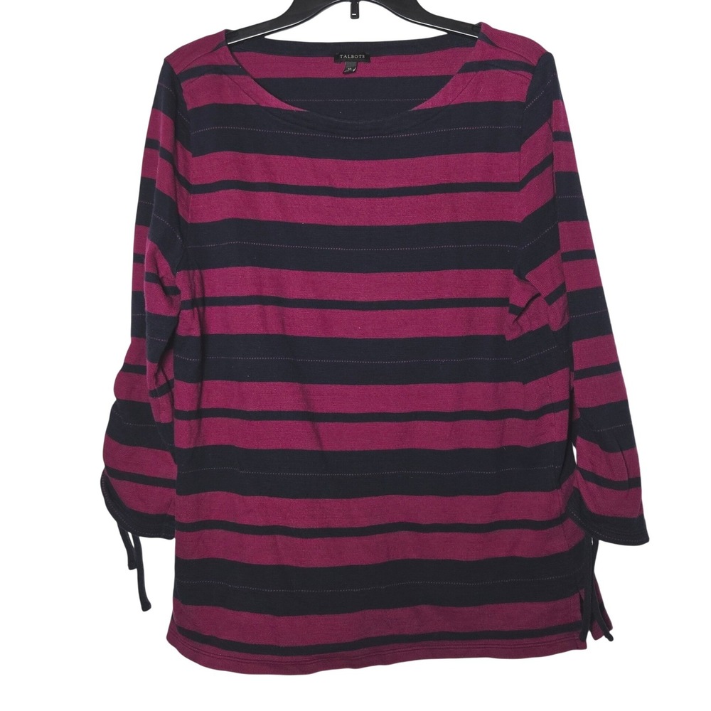 Talbots Striped Boatβ Neck Cinched Sleeve Top XL Nautical Coastal Casual Classic